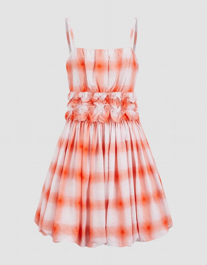 Urban Revivo Gingham A-Line Cami Kadın Elbise Turuncu | GRN233VV