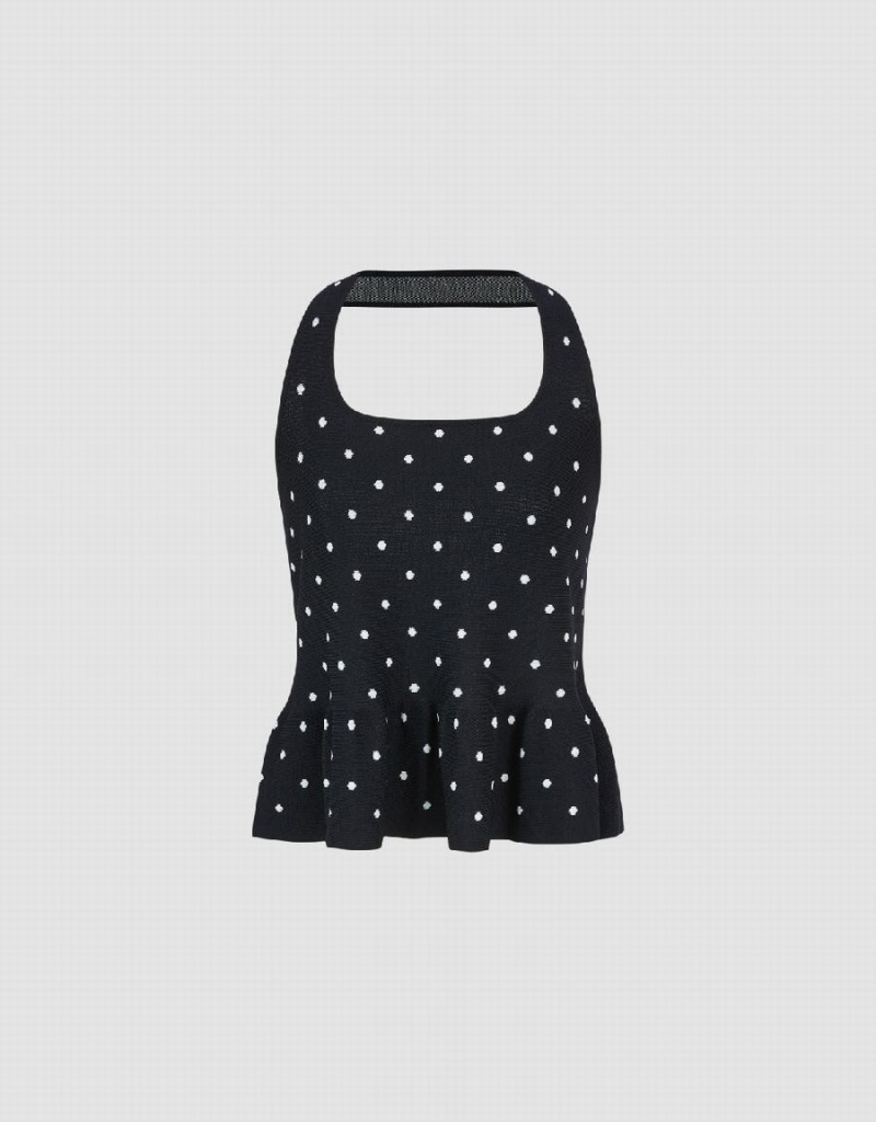 Urban Revivo Halter Neck Polka Dot Örme Top Kadın Hırka Siyah | ZXE956PY