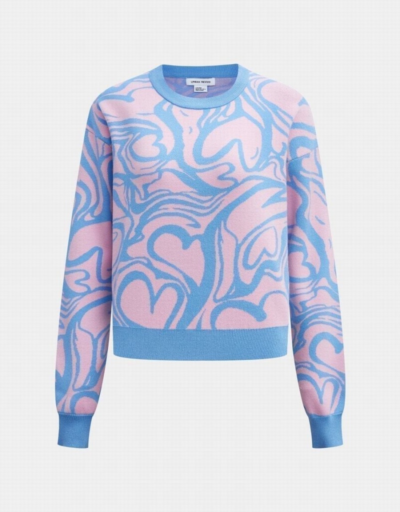 Urban Revivo Heart Pattern Jacquard Kadın Kazak Pembe | QOA7498GX