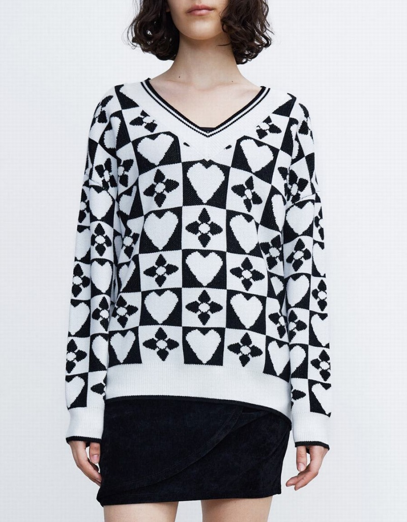 Urban Revivo Heart & Checkered Pattern Kadın Kazak Gri | RAT9238FH