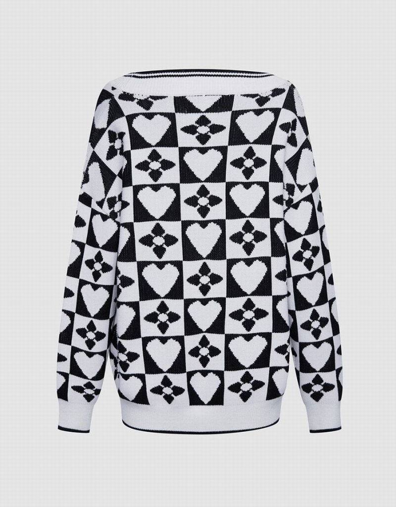 Urban Revivo Heart & Checkered Pattern Kadın Kazak Gri | RAT9238FH