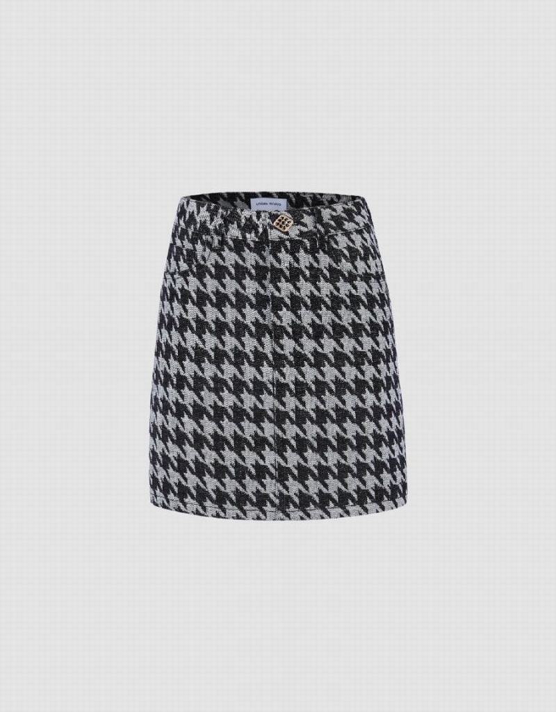 Urban Revivo Houndstooth Mini A-Line Denim Kadın Etek Gri | KAA1892TO