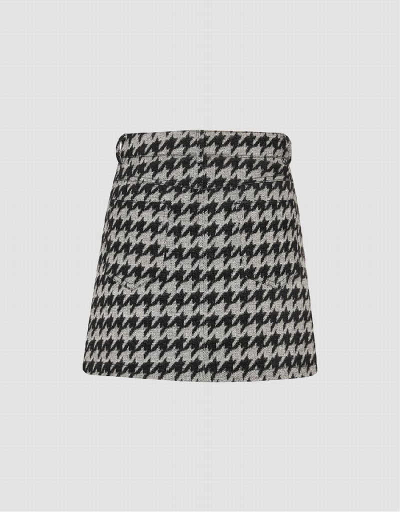 Urban Revivo Houndstooth Mini Denim Checkered Kadın Etek Siyah | RJS5677PS