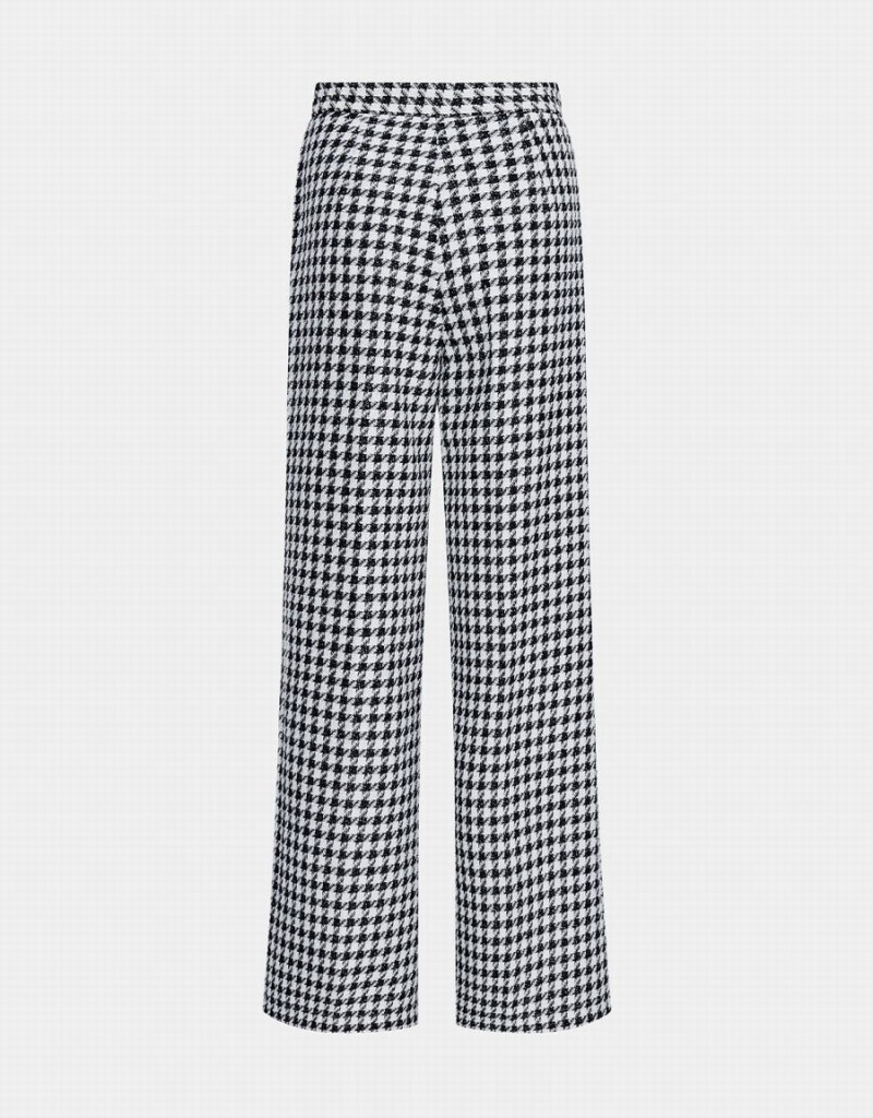 Urban Revivo Houndstooth Pattern Geniş Leg Kadın Pantolon Beyaz | DUE686EA