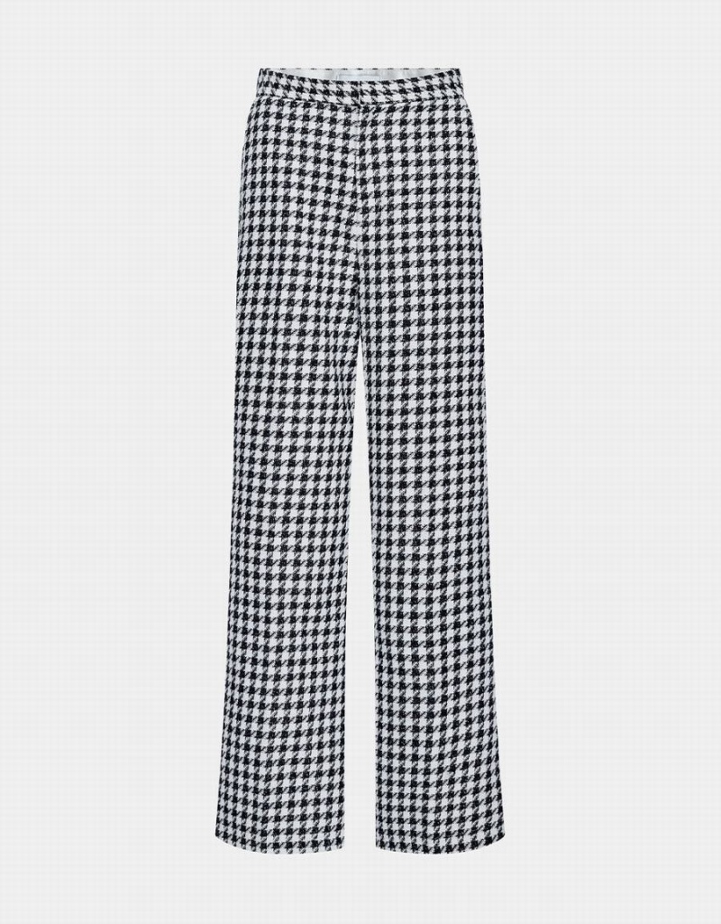 Urban Revivo Houndstooth Pattern Geniş Leg Kadın Pantolon Beyaz | DUE686EA