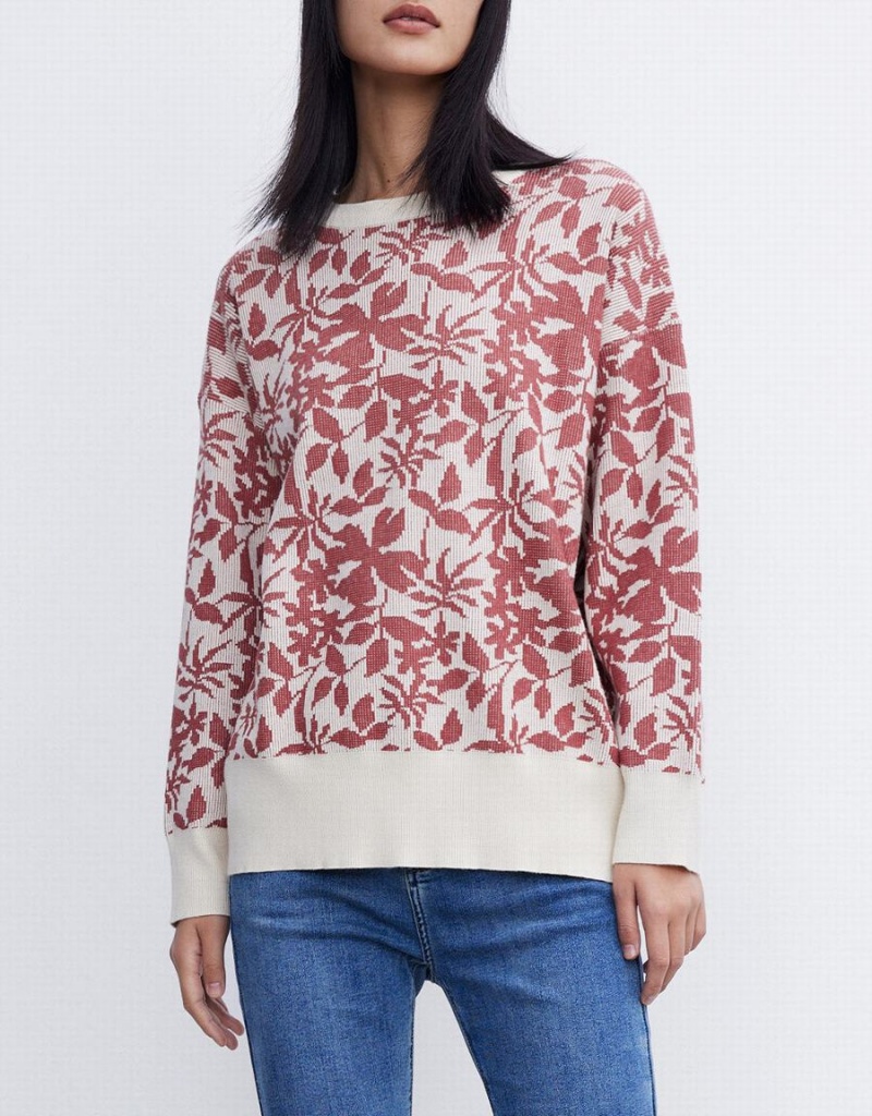 Urban Revivo Leaves Pattern Knit Top Kadın Hırka Kahverengi | RRB1413ZF