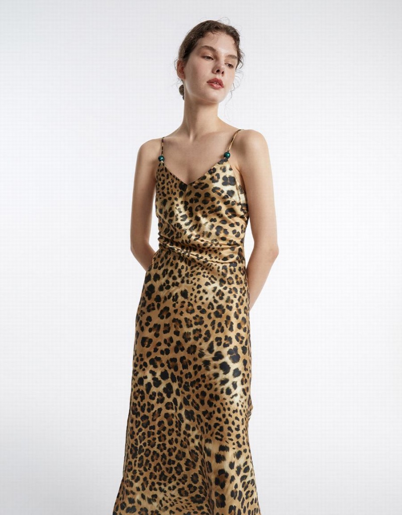 Urban Revivo Leopard Print Kadın Elbise Kahverengi | MQW543QW