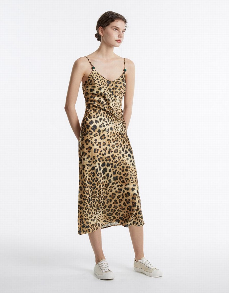 Urban Revivo Leopard Print Kadın Elbise Kahverengi | MQW543QW