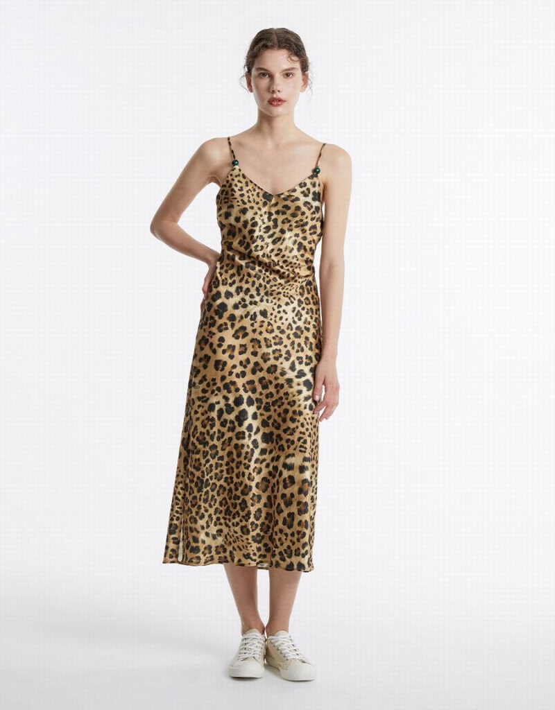 Urban Revivo Leopard Print Kadın Elbise Kahverengi | MQW543QW