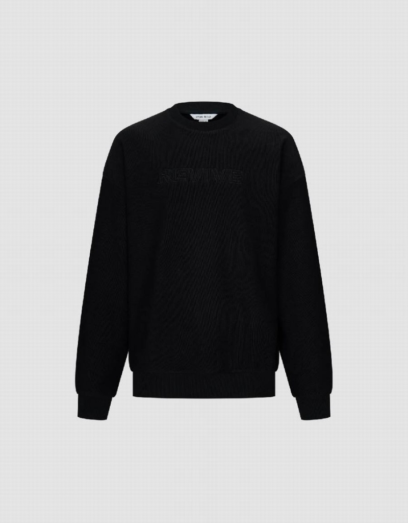 Urban Revivo Letter Embossed Crew Neck Erkek Tişörtü Siyah | QHD233OD