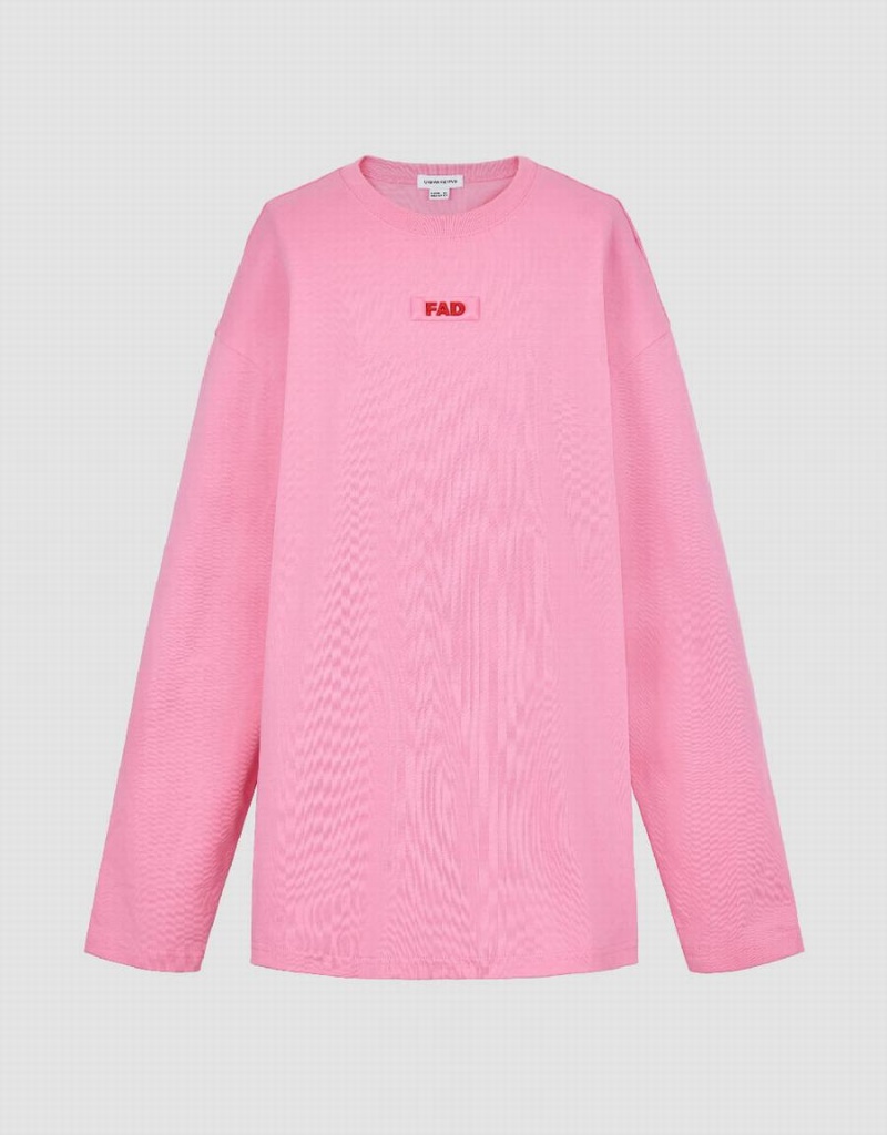 Urban Revivo Letter Printed Crew Neck Loose Kadın Tişört Pembe | MLX1512TI