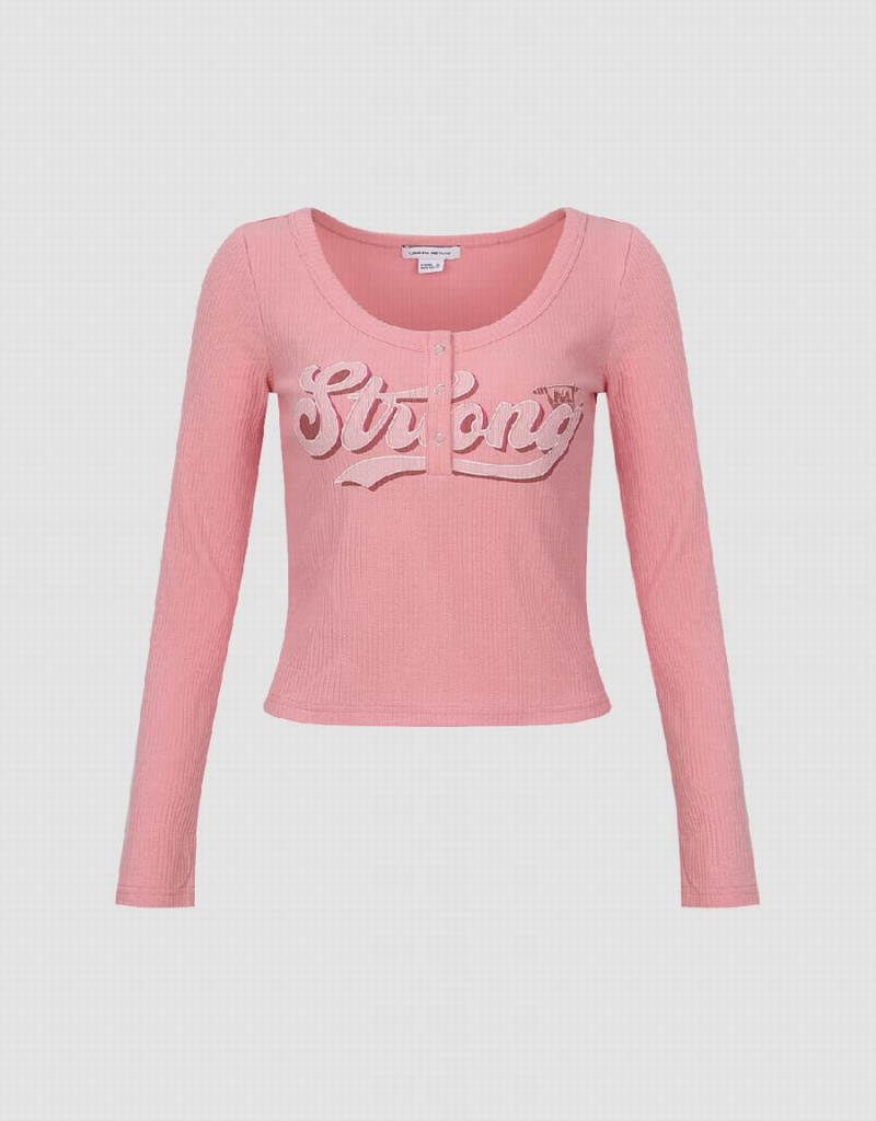 Urban Revivo Letter Printed Crew Neck Sıska Kadın Tişört Pembe | XCL310ZE