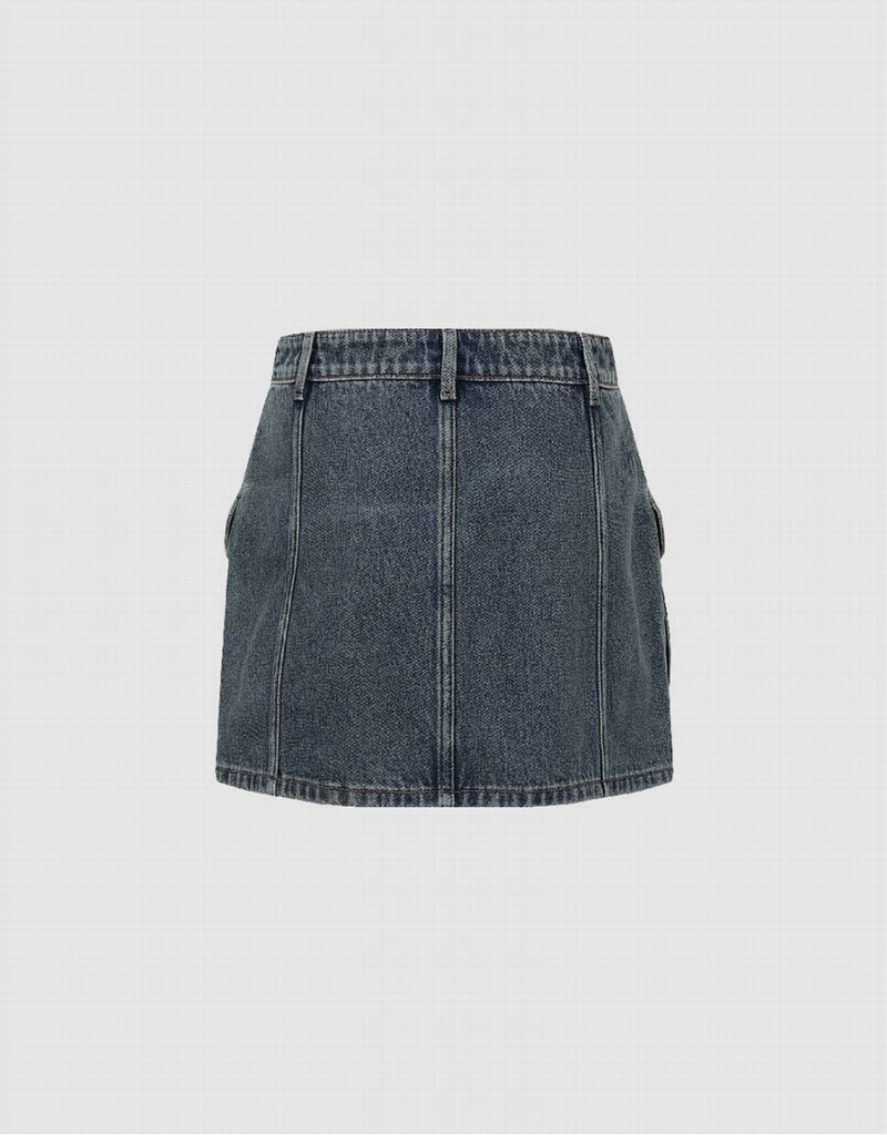 Urban Revivo Mini A-Line Denim Kadın Etek Mavi | JSX6424MB