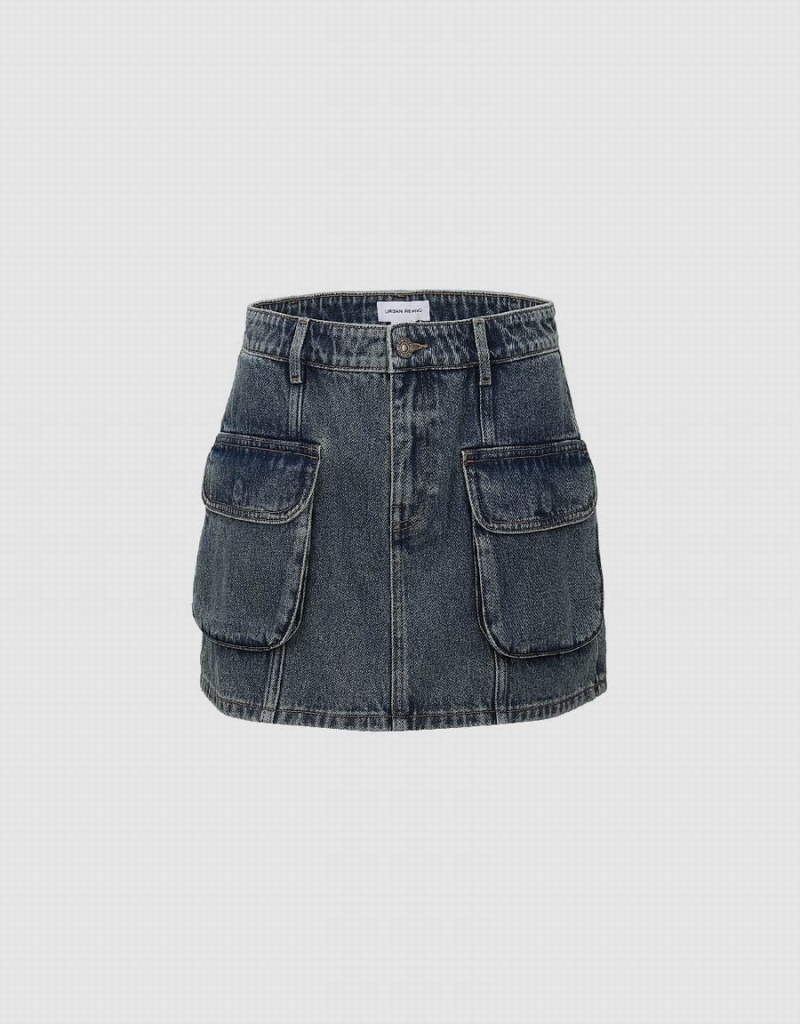 Urban Revivo Mini A-Line Denim Kadın Etek Mavi | JSX6424MB