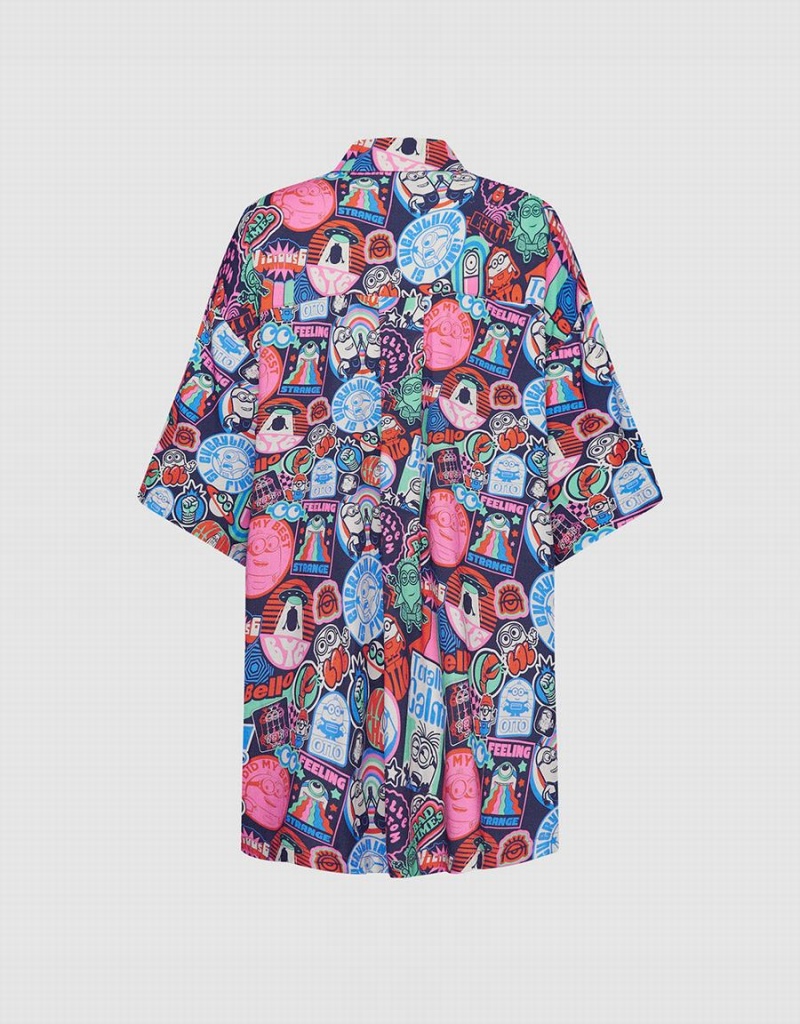 Urban Revivo Minions Allover Print Button Up Kadın Gömlek Gri | NML350VW