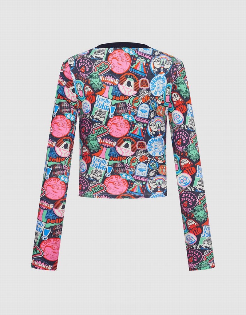 Urban Revivo Minions Long Sleeve Print Kadın Tişört Gri | NPV5942ZG