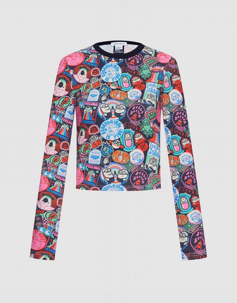 Urban Revivo Minions Long Sleeve Print Kadın Tişört Gri | NPV5942ZG