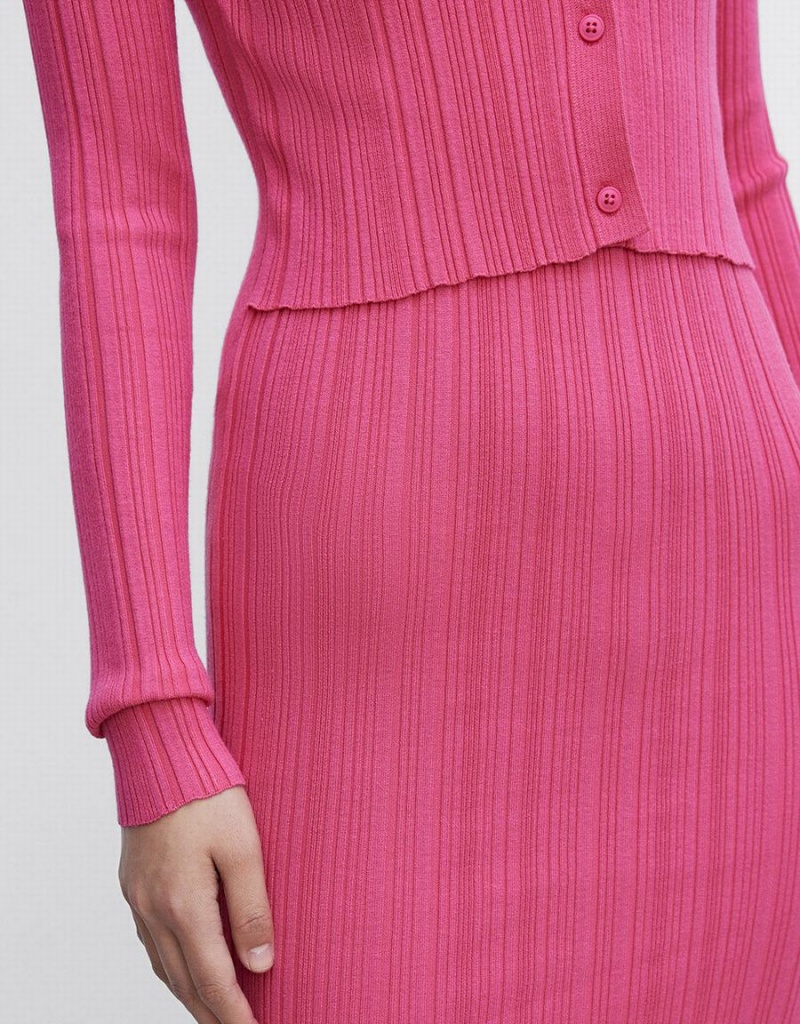 Urban Revivo Nervürlü Knit Slinky Bodycon Kadın Elbise Pembe | UXW9519YQ