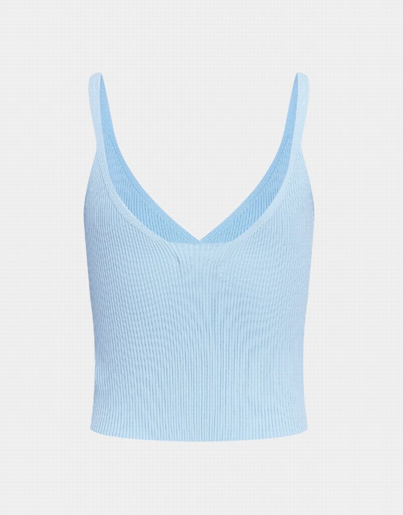 Urban Revivo Nervürlü Knit V Neck Cami Kadın Atlet Açık Mavi | HGG916WS