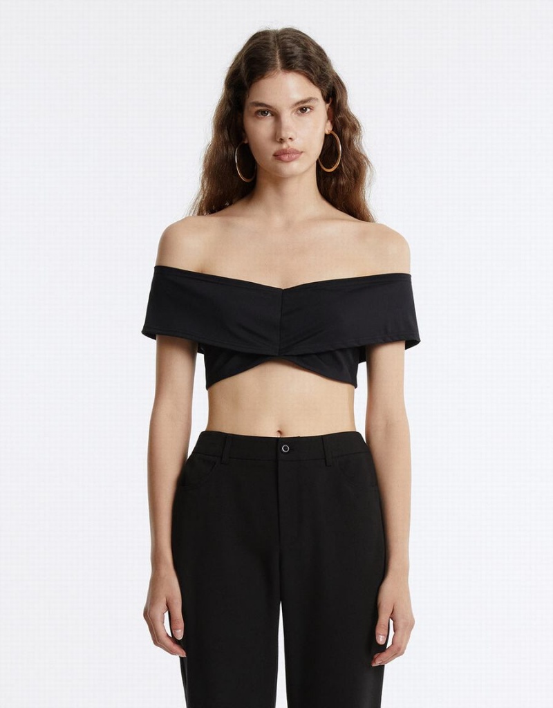 Urban Revivo Off-Shoulder Cropped Top Kadın Bandeau Sütyen Siyah | BSA9371JC