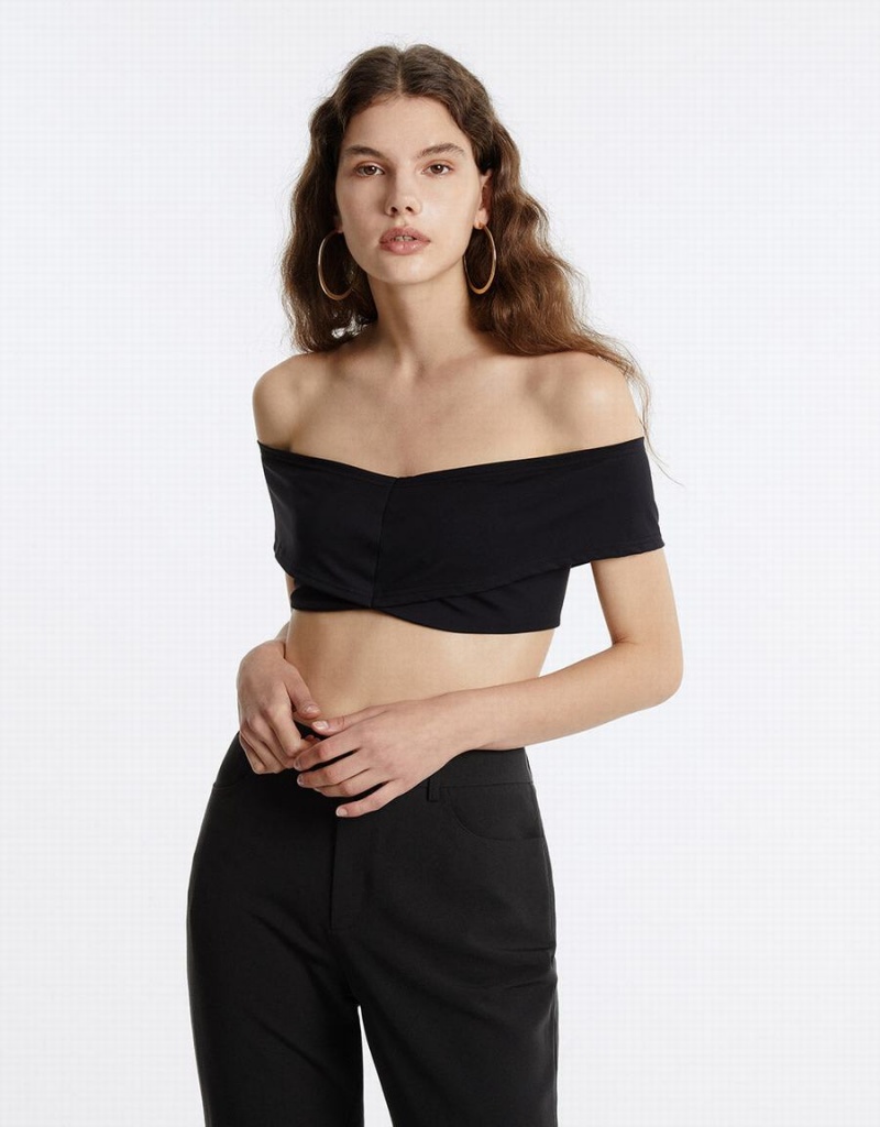 Urban Revivo Off-Shoulder Cropped Top Kadın Bandeau Sütyen Siyah | BSA9371JC