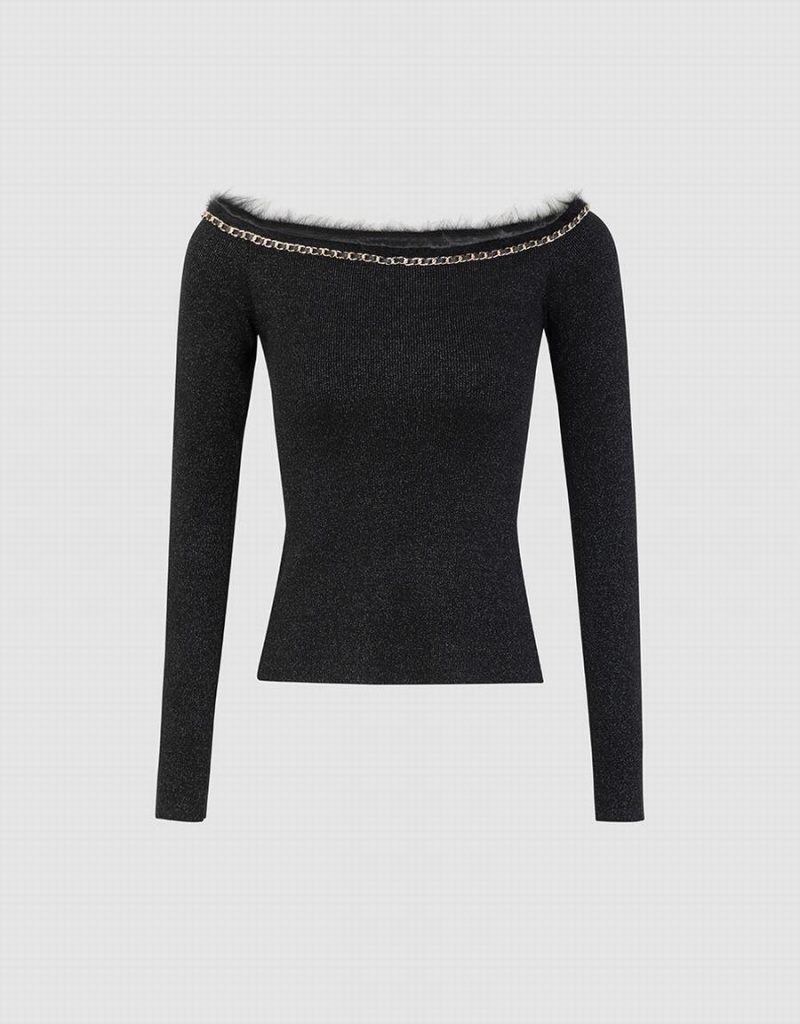 Urban Revivo Off-Shoulder Knit Kadın Hırka Siyah | ADW96100XK