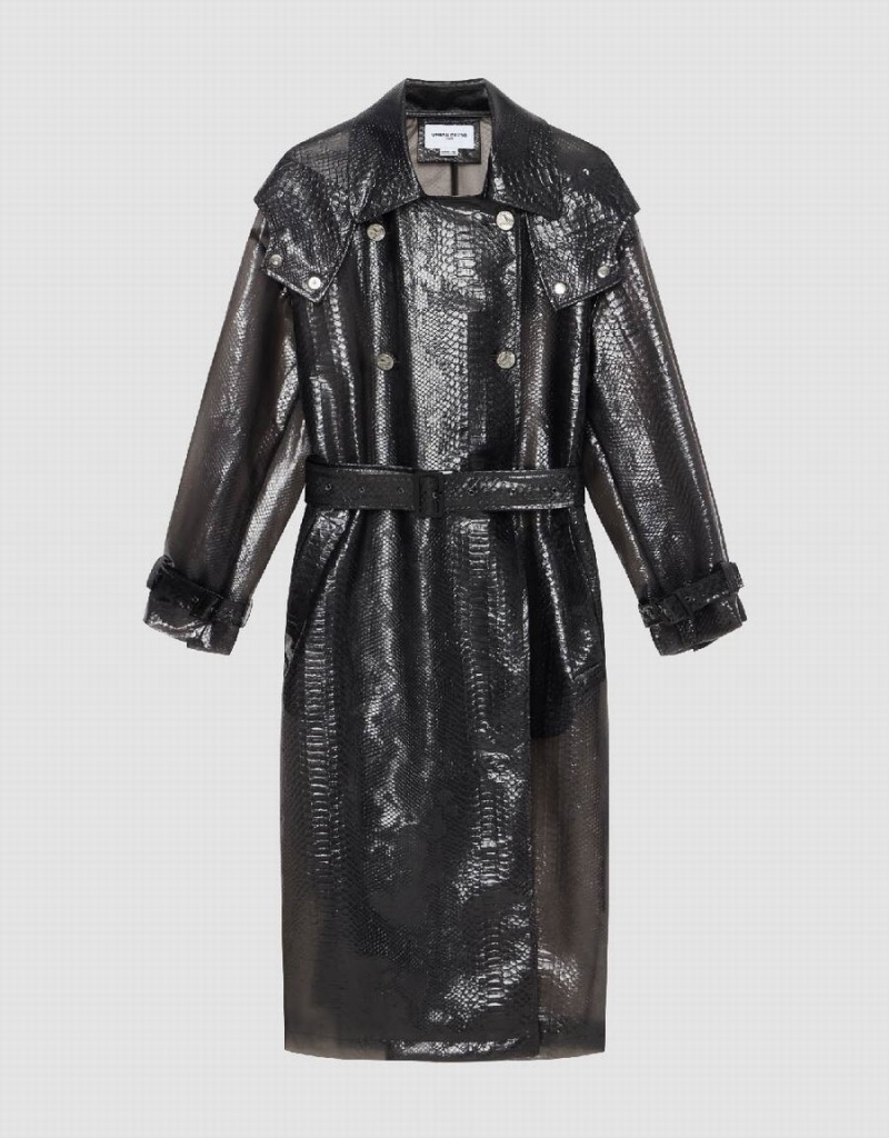 Urban Revivo PVC Belted Trench Kadın Trençkot Siyah | KJA5523XV