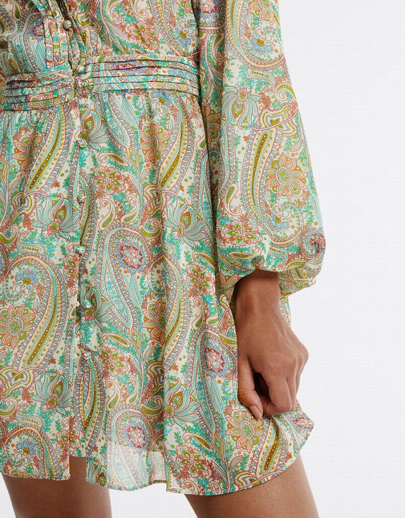 Urban Revivo Paisley Print Chiffon Kadın Elbise Yeşil | QBM3615MC