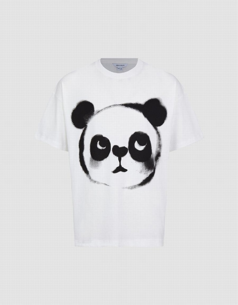 Urban Revivo Panda Printed Crew Neck Erkek Tişört Beyaz | BFH382VA