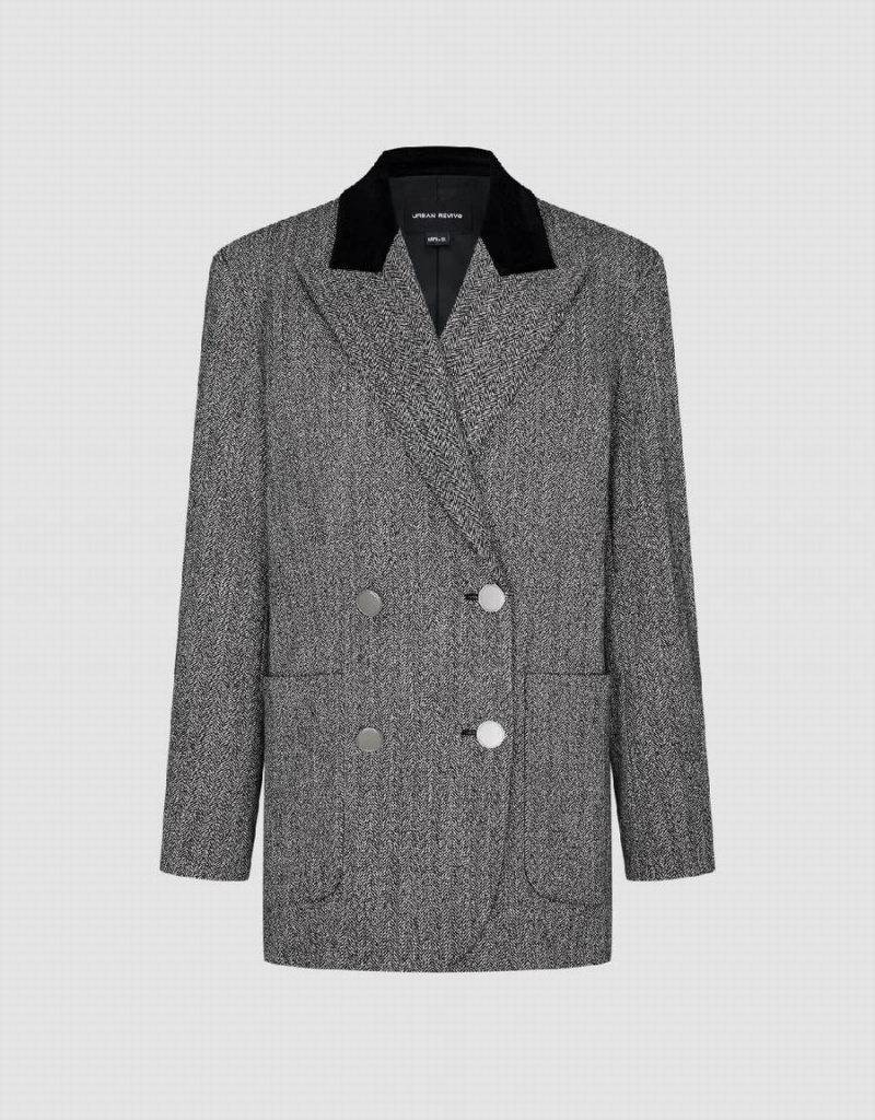 Urban Revivo Peak Lapel Double Breasted Kadın Blazerler Gri | UGJ9657QF