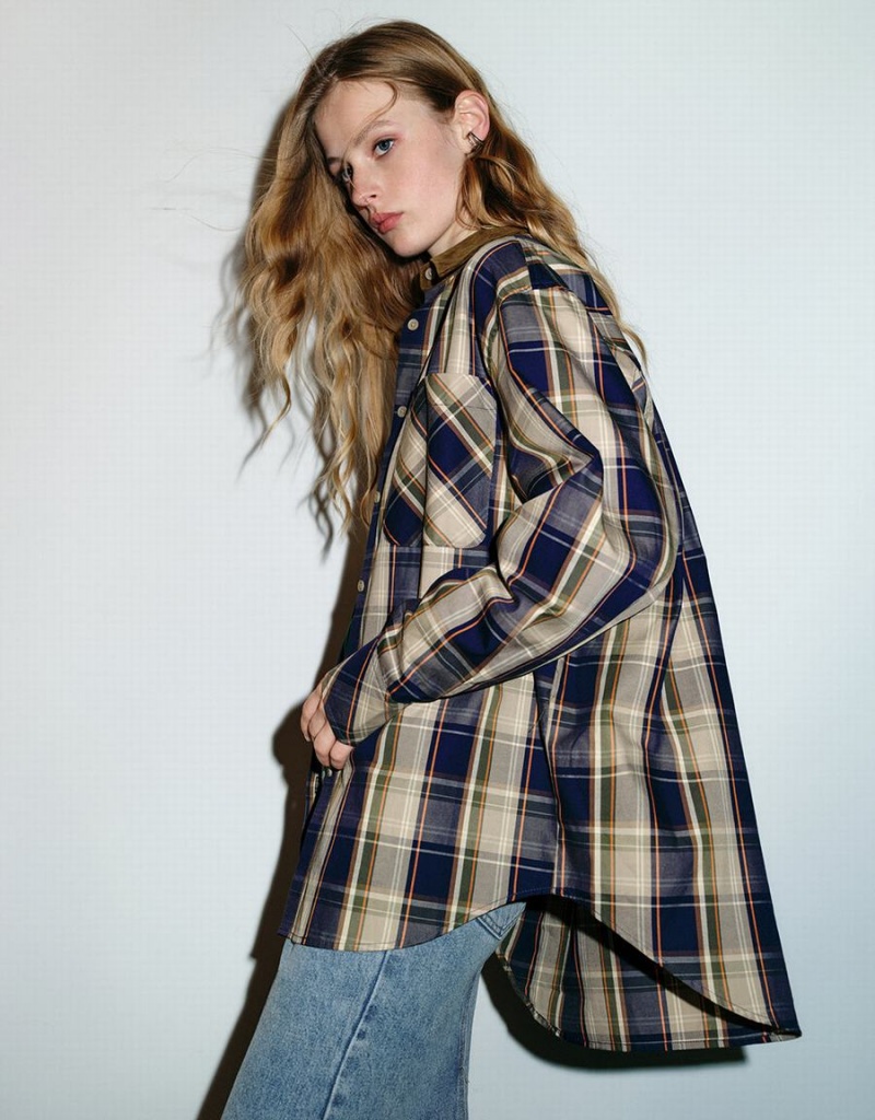 Urban Revivo Plaid A-Line Kadın Gömlek Kahverengi | PLT2547XL