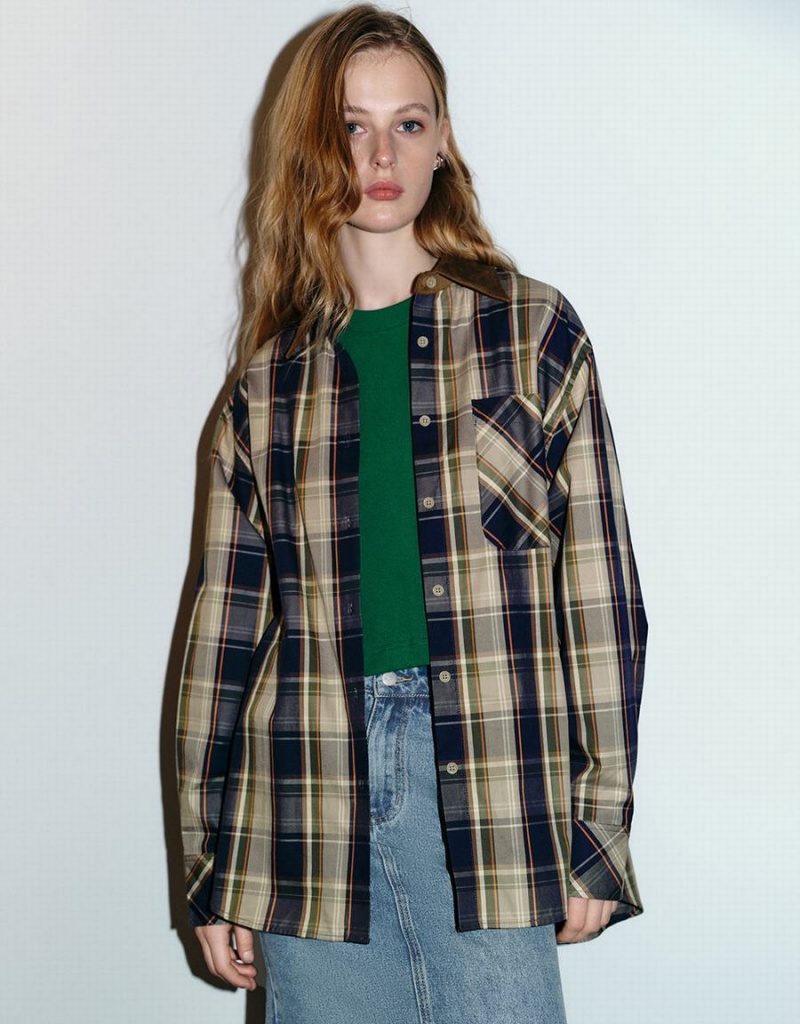 Urban Revivo Plaid A-Line Kadın Gömlek Kahverengi | PLT2547XL