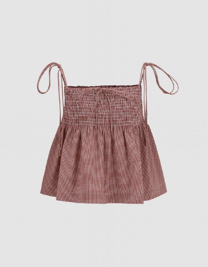 Urban Revivo Plaid Cami Top Kadın Atlet Kırmızı | CNP7520RE