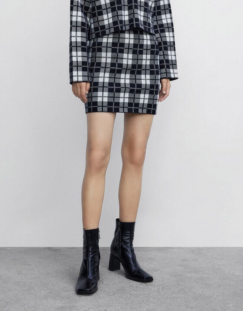 Urban Revivo Plaid Knit Kadın Etek Gri | OQU3548CB