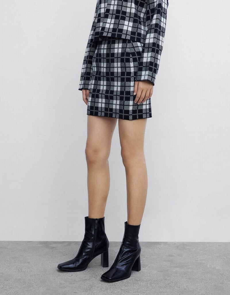 Urban Revivo Plaid Knit Kadın Etek Gri | OQU3548CB