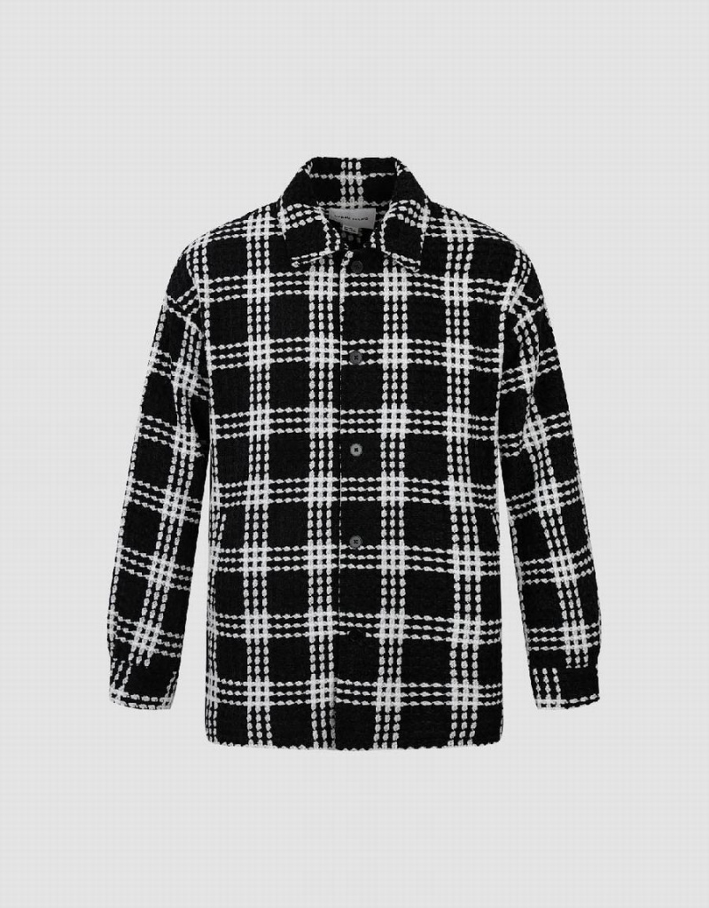 Urban Revivo Plaid Loose Checkered Erkek Mont Siyah | FJT2847XV