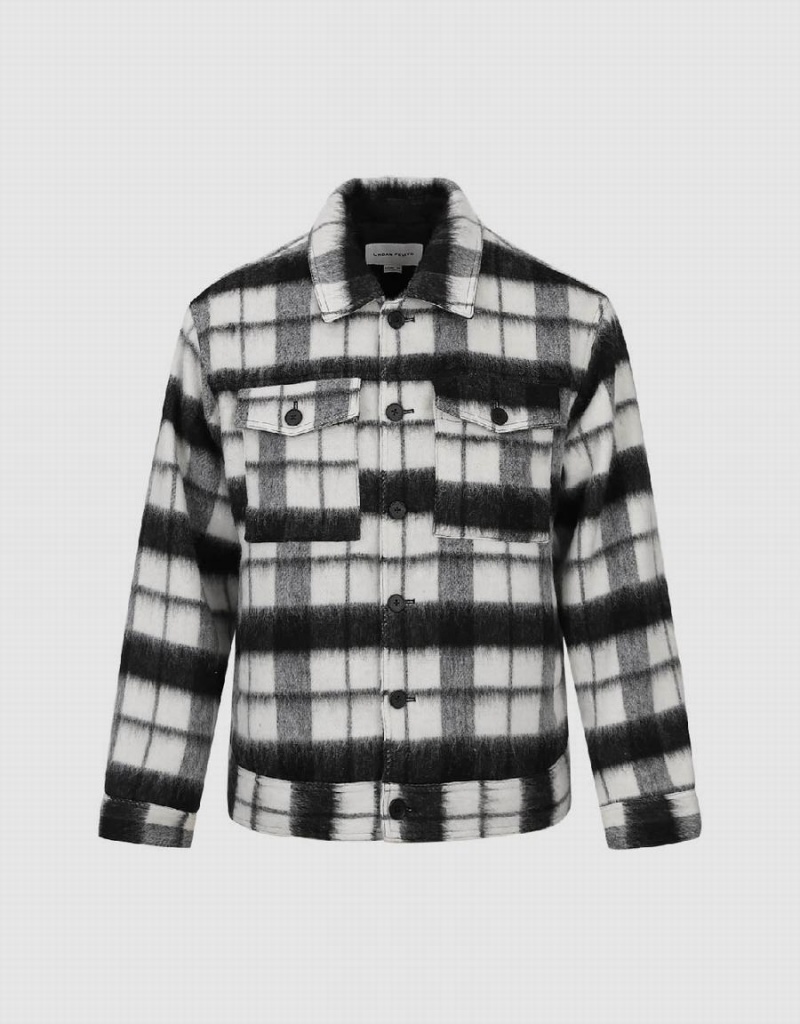 Urban Revivo Plaid Woolen Düz Erkek Mont Siyah | ZRQ7286SM