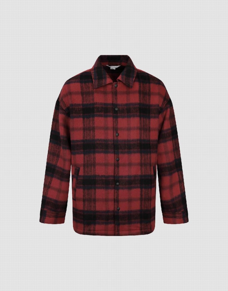 Urban Revivo Plaid Woolen Erkek Mont Kırmızı | IIE5980FD