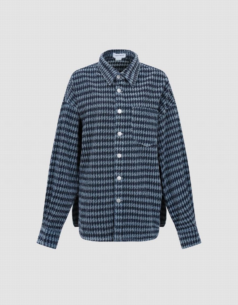 Urban Revivo Press Buttoned Checkered Denim Kadın Gömlek Mavi | ZWO9754WI