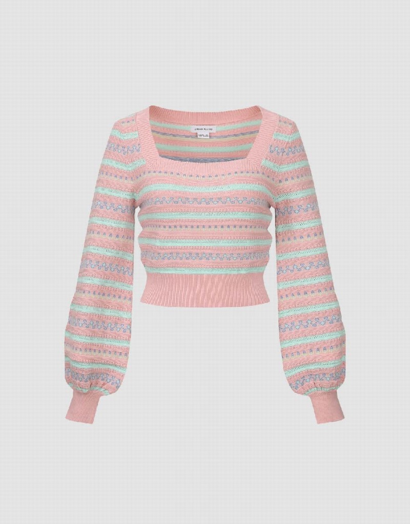 Urban Revivo Puff Sleeve Square-cut Collar Örme Kadın Hırka Pembe | JMT683PG