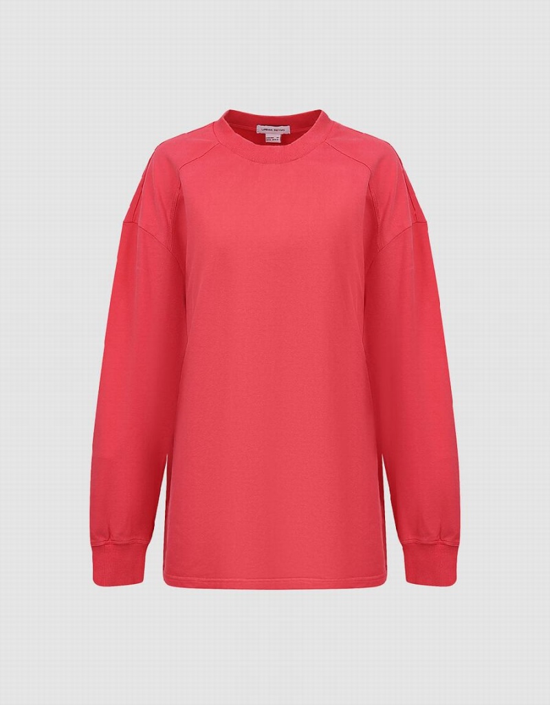 Urban Revivo Raglan Sleeve Crew Neck Loose Kadın Tişörtü Pembe | ZVK4876YW