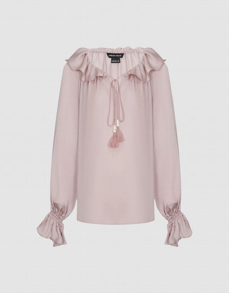 Urban Revivo Raglan Sleeve Ruffle Overhead Kadın Bluz Pembe | JMT9486VD