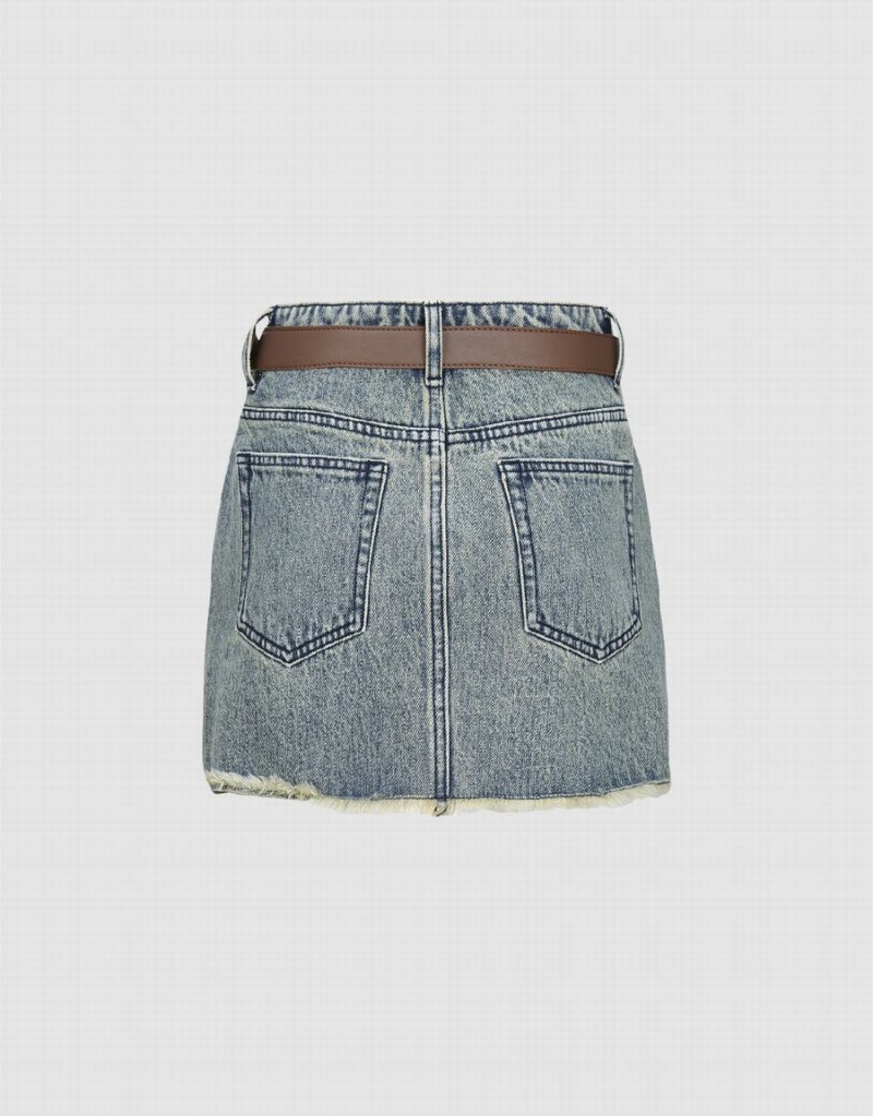 Urban Revivo Raw Hem Mini Denim Kadın Etek Mavi | RAE7726NO