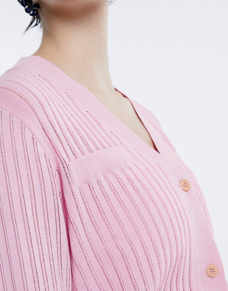 Urban Revivo Rib Knit Cropped Kadın Hırka Pembe | EFN4251YG