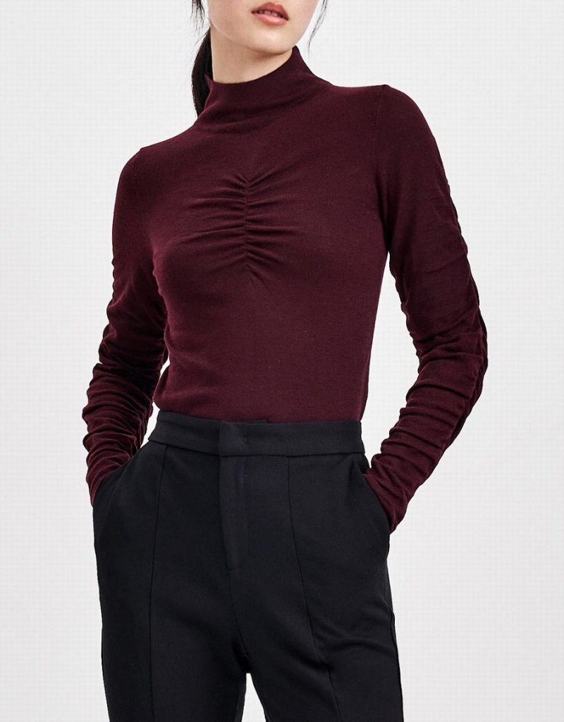 Urban Revivo Ruched Sleeve Fitted Knit Top Kadın Hırka Kırmızı | NBF922VB