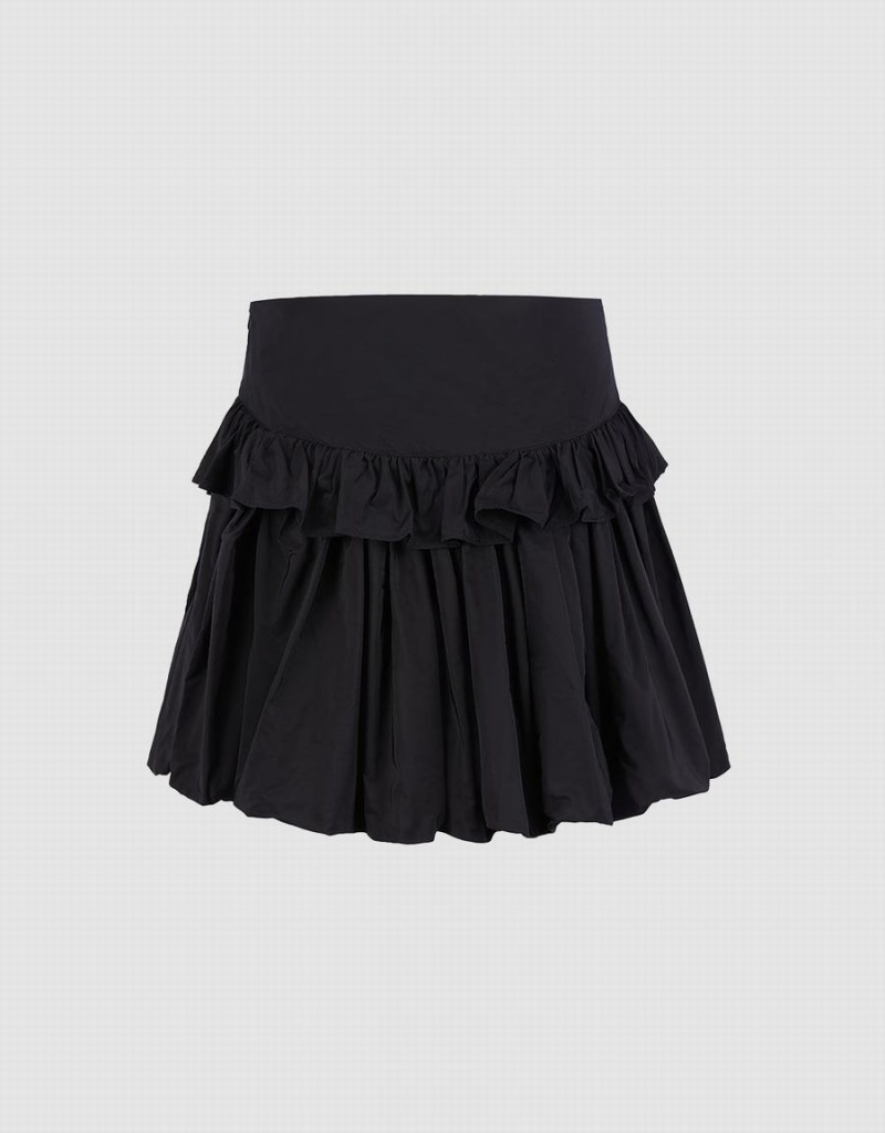 Urban Revivo Ruffled Ruched Kadın Etek Siyah | TUI7756AP