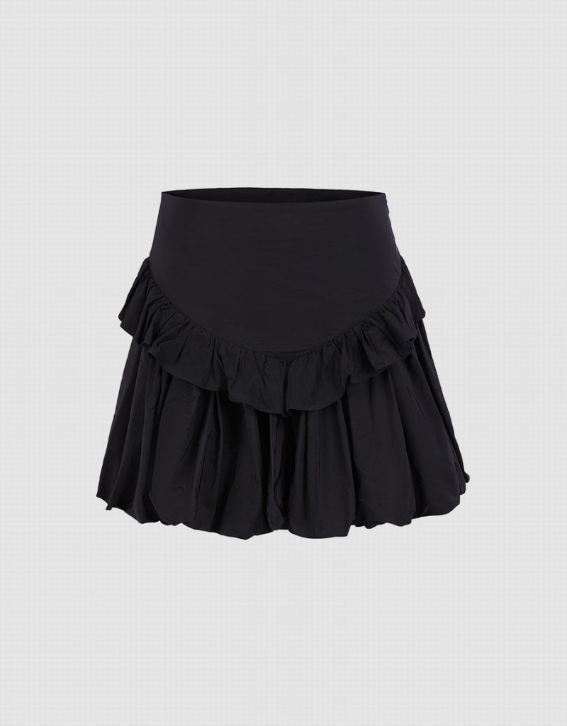 Urban Revivo Ruffled Ruched Kadın Etek Siyah | TUI7756AP