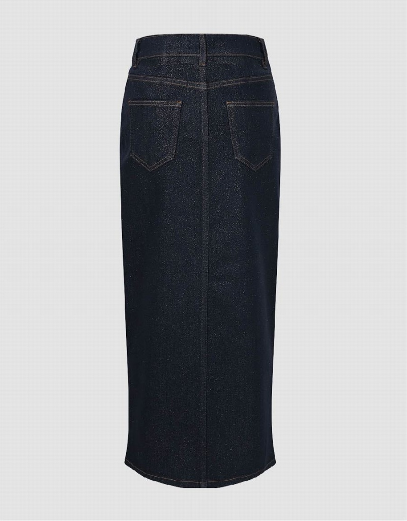 Urban Revivo Split Hem Midi Denim Kadın Etek Mavi | KDD3373RX