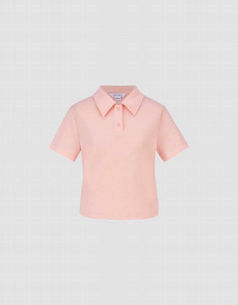 Urban Revivo Standard Sleeve Düz Kadın Polo Gömlek Pembe | GUA3718TZ