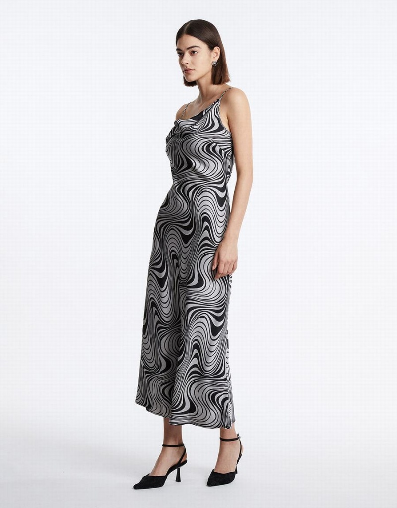 Urban Revivo Swirl Print Maxi Cami Kadın Elbise Gri | CIR445QD